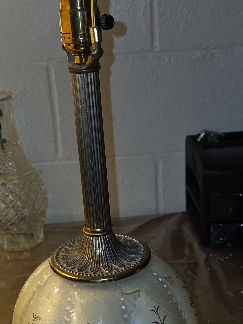 Antique  Brass  Glass Dome  Victorian fringe shade  Table Lamp - Picture 4 of 7